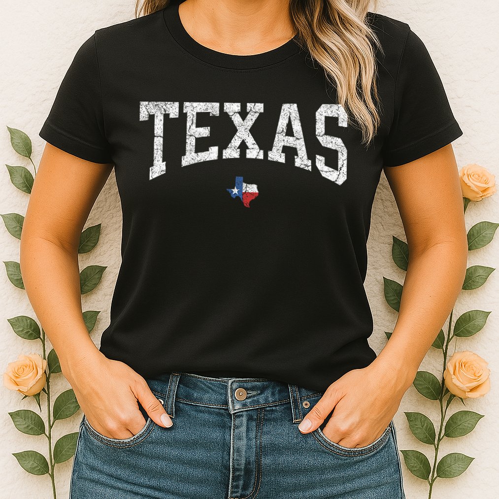 Texas State Map Flag Distressed Womens T-Shirt