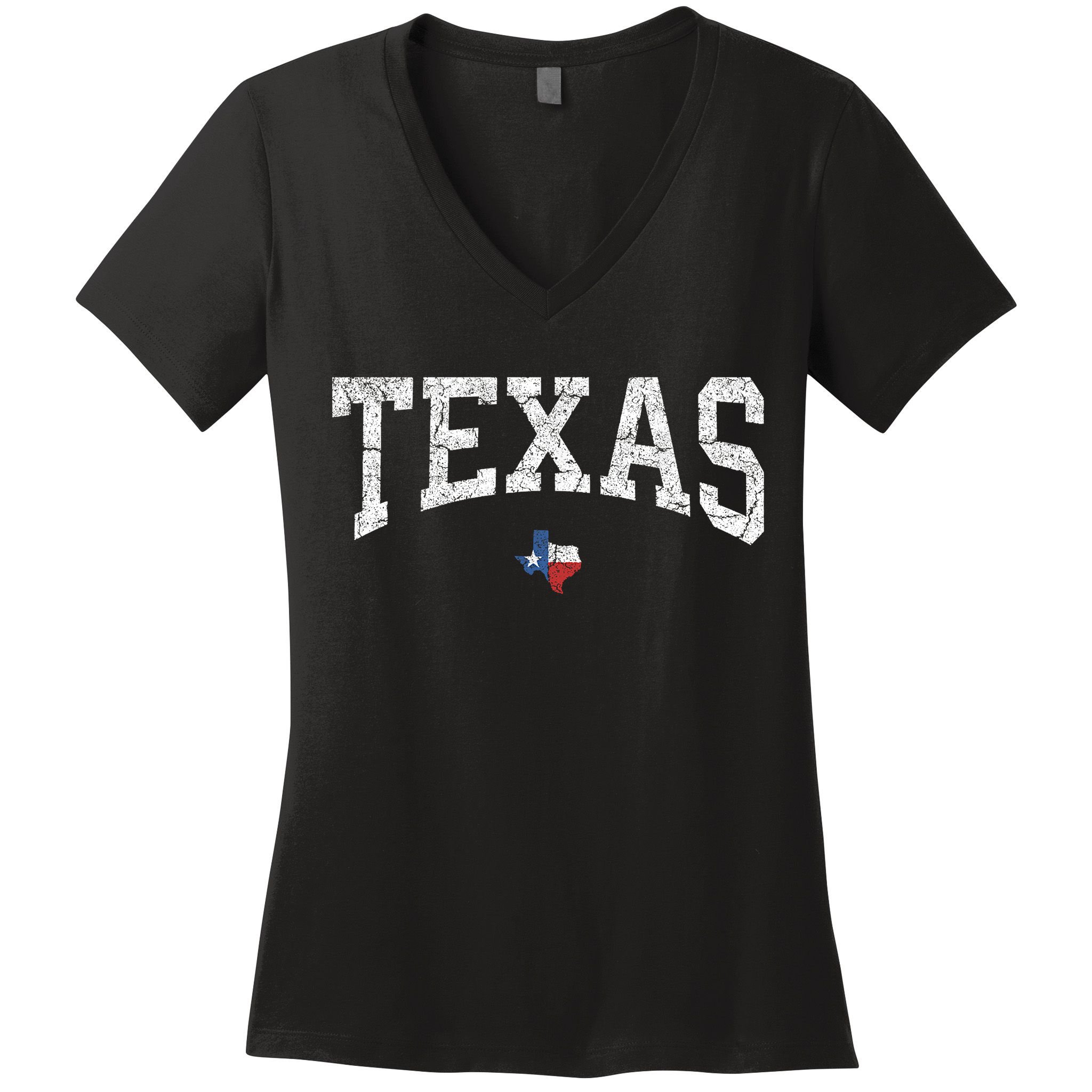 Texas State Map Flag Distressed Women's V-Neck T-Shirt