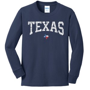 Texas State Map Flag Distressed Kids Long Sleeve Shirt