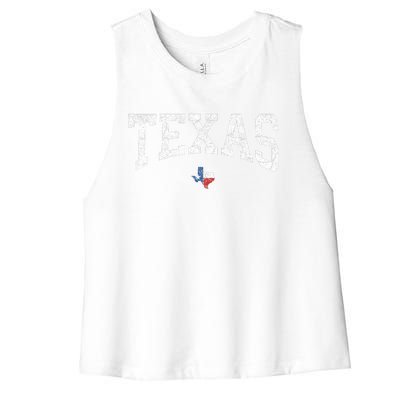 Texas State Map Flag Distressed Women's Racerback Cropped Tank