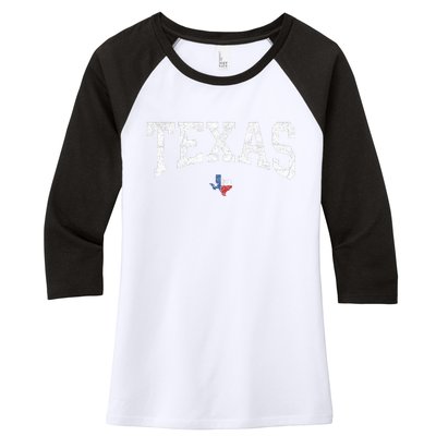 Texas State Map Flag Distressed Women's Tri-Blend 3/4-Sleeve Raglan Shirt