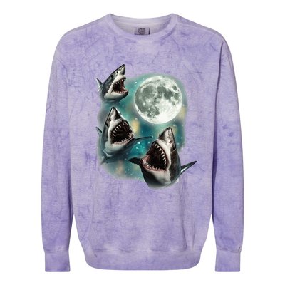 Three Shark Moon 3 Great Whites Howling Wolfs Moon Colorblast Crewneck Sweatshirt