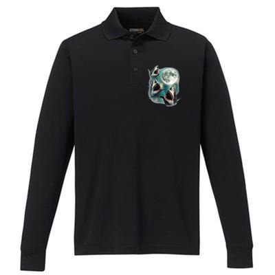 Three Shark Moon 3 Great Whites Howling Wolfs Moon Performance Long Sleeve Polo