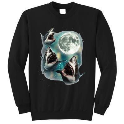 Three Shark Moon 3 Great Whites Howling Wolfs Moon Sweatshirt