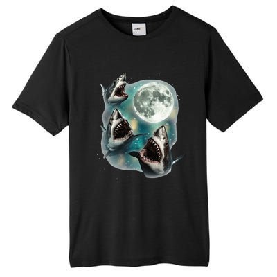 Three Shark Moon 3 Great Whites Howling Wolfs Moon Tall Fusion ChromaSoft Performance T-Shirt