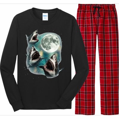 Three Shark Moon 3 Great Whites Howling Wolfs Moon Long Sleeve Pajama Set