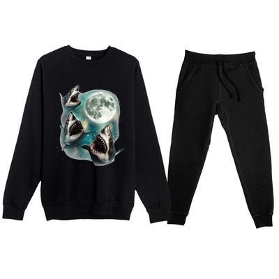 Three Shark Moon 3 Great Whites Howling Wolfs Moon Premium Crewneck Sweatsuit Set