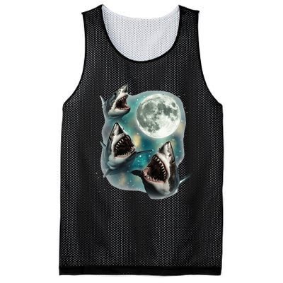 Three Shark Moon 3 Great Whites Howling Wolfs Moon Mesh Reversible Basketball Jersey Tank