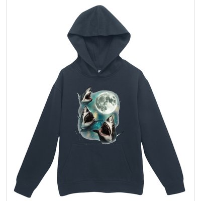 Three Shark Moon 3 Great Whites Howling Wolfs Moon Urban Pullover Hoodie