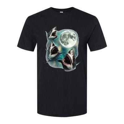 Three Shark Moon 3 Great Whites Howling Wolfs Moon Softstyle CVC T-Shirt