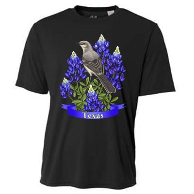 Texas State MockingBird & Purple Bluebonnet Wild Flowers Cooling Performance Crew T-Shirt