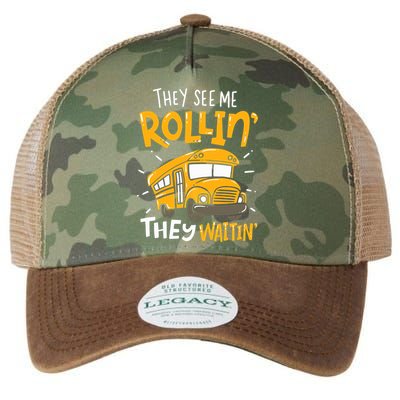 They See Me Rollin' They Waiting' Funny School Bus Driver Legacy Tie Dye Trucker Hat