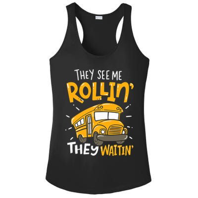 They See Me Rollin' They Waiting' Funny School Bus Driver Ladies PosiCharge Competitor Racerback Tank