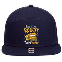 They See Me Rollin' They Waiting' Funny School Bus Driver 7 Panel Mesh Trucker Snapback Hat