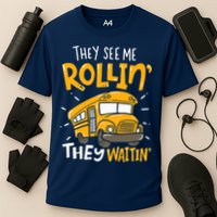 They See Me Rollin' They Waiting' Funny School Bus Driver Cooling Performance Crew T-Shirt