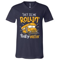 They See Me Rollin' They Waiting' Funny School Bus Driver V-Neck T-Shirt