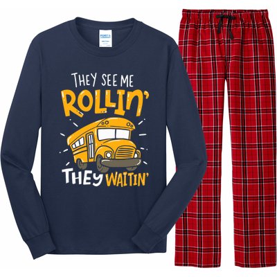 They See Me Rollin' They Waiting' Funny School Bus Driver Long Sleeve Pajama Set