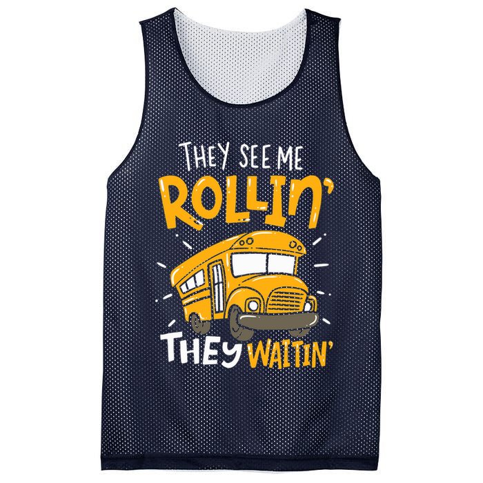 They See Me Rollin' They Waiting' Funny School Bus Driver Mesh Reversible Basketball Jersey Tank
