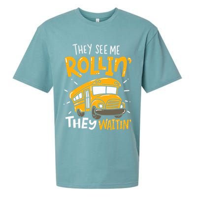 They See Me Rollin' They Waiting' Funny School Bus Driver Sueded Cloud Jersey T-Shirt