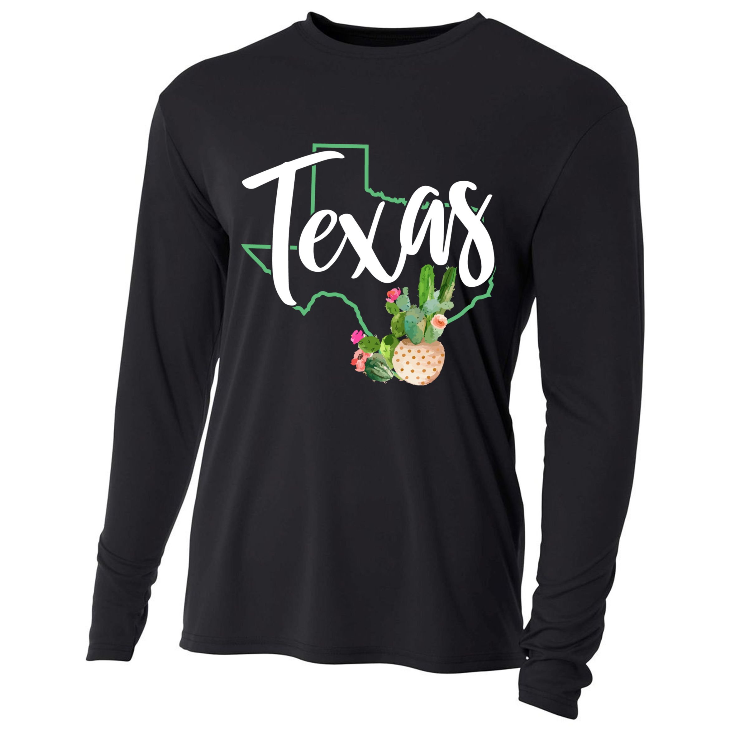 Texas State Map Pride Cactus Vintage Texas Gift Cooling Performance Long Sleeve Crew