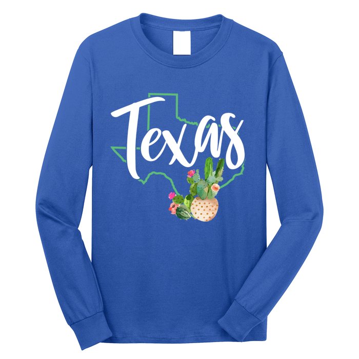 Texas State Map Pride Cactus Vintage Texas Gift Long Sleeve Shirt