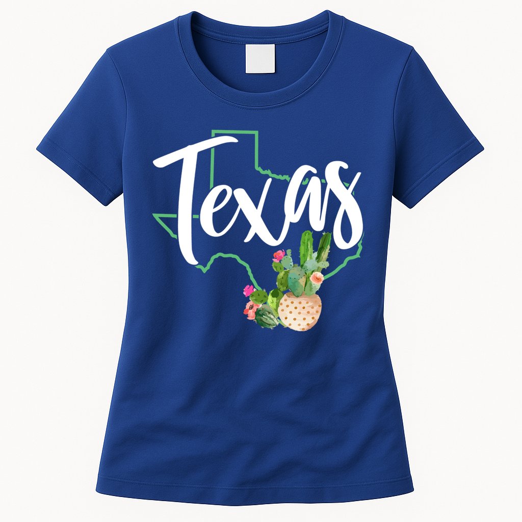 Texas State Map Pride Cactus Vintage Texas Gift Womens T-Shirt