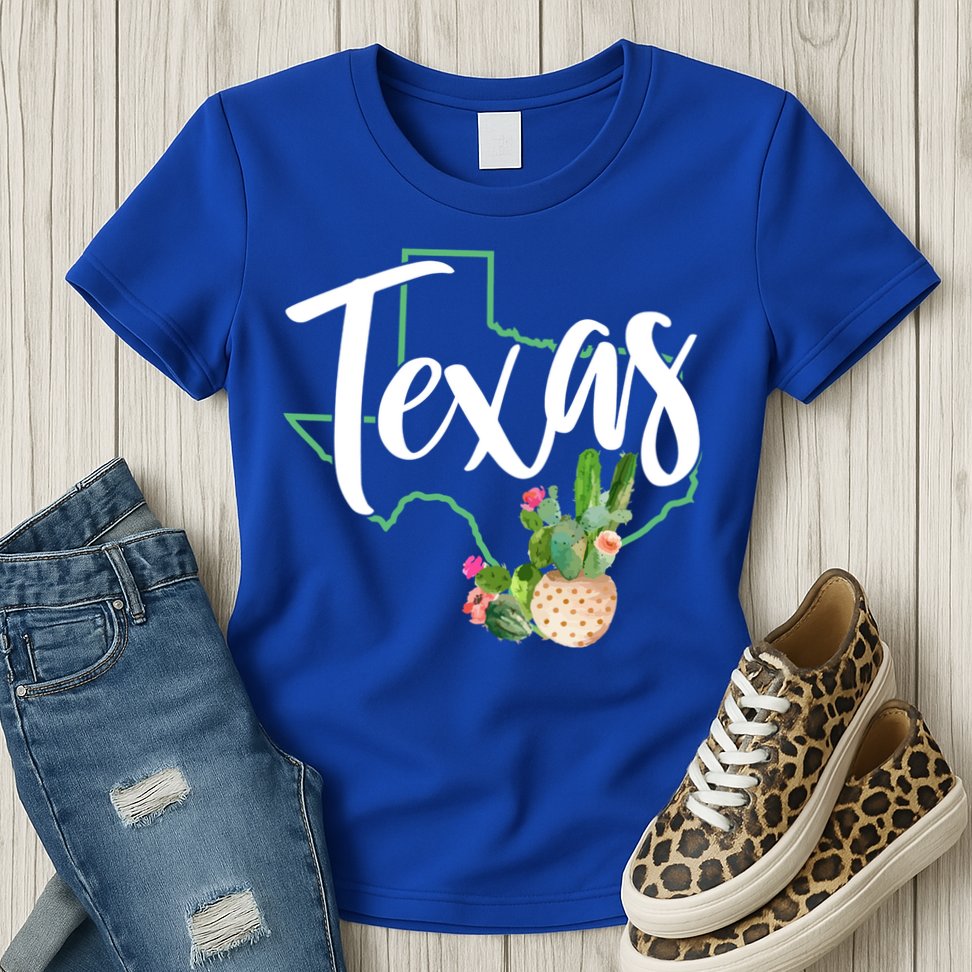 Texas State Map Pride Cactus Vintage Texas Gift Womens T-Shirt