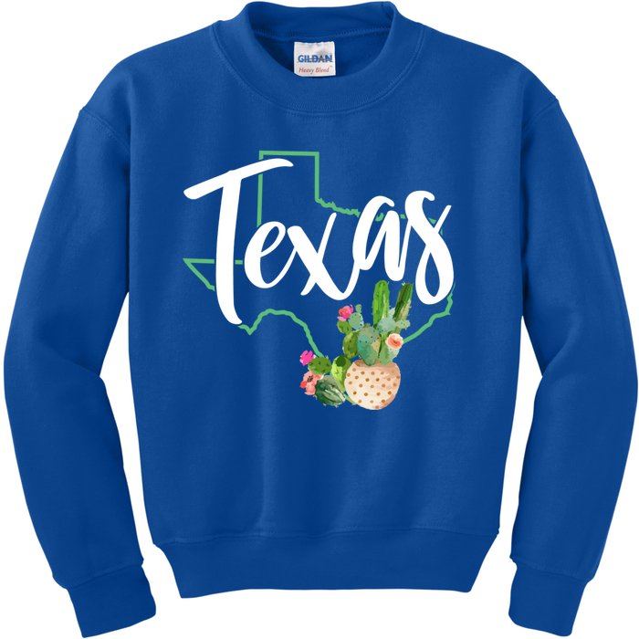 Texas State Map Pride Cactus Vintage Texas Gift Kids Sweatshirt