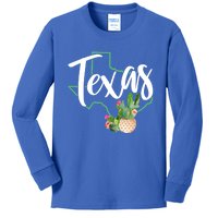 Texas State Map Pride Cactus Vintage Texas Gift Kids Long Sleeve Shirt