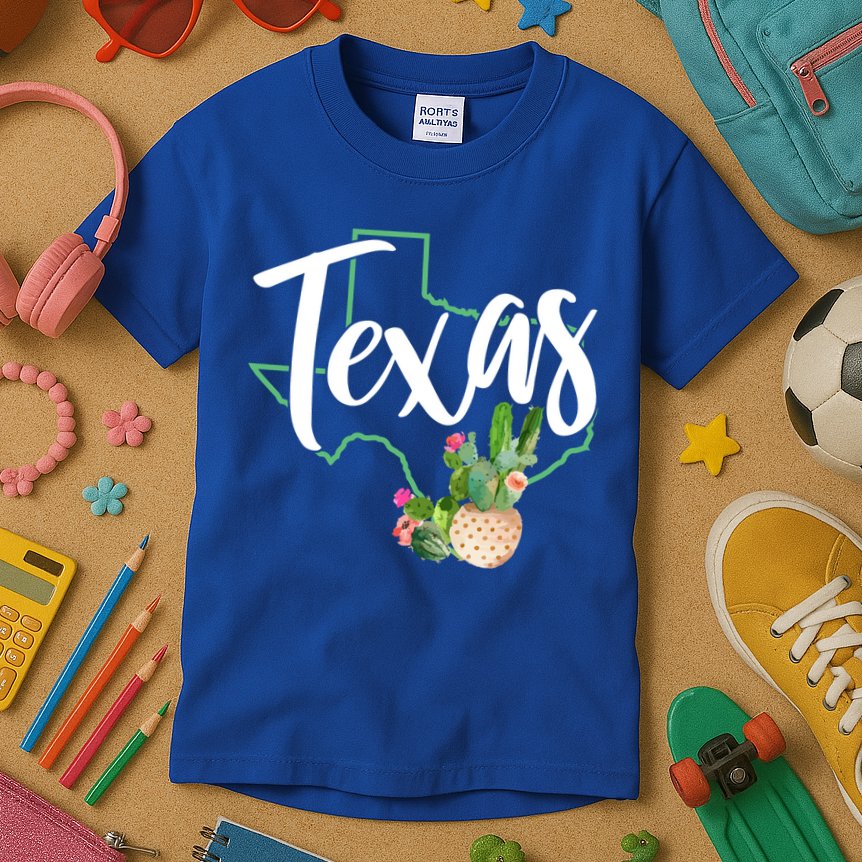 Texas State Map Pride Cactus Vintage Texas Gift Kids T-Shirt