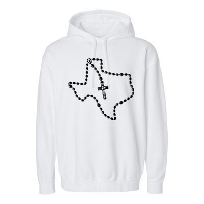 Texas State Map Catholic Rosary Garment-Dyed Fleece Hoodie