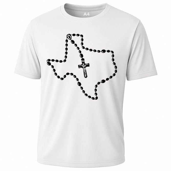 Texas State Map Catholic Rosary Cooling Performance Crew T-Shirt