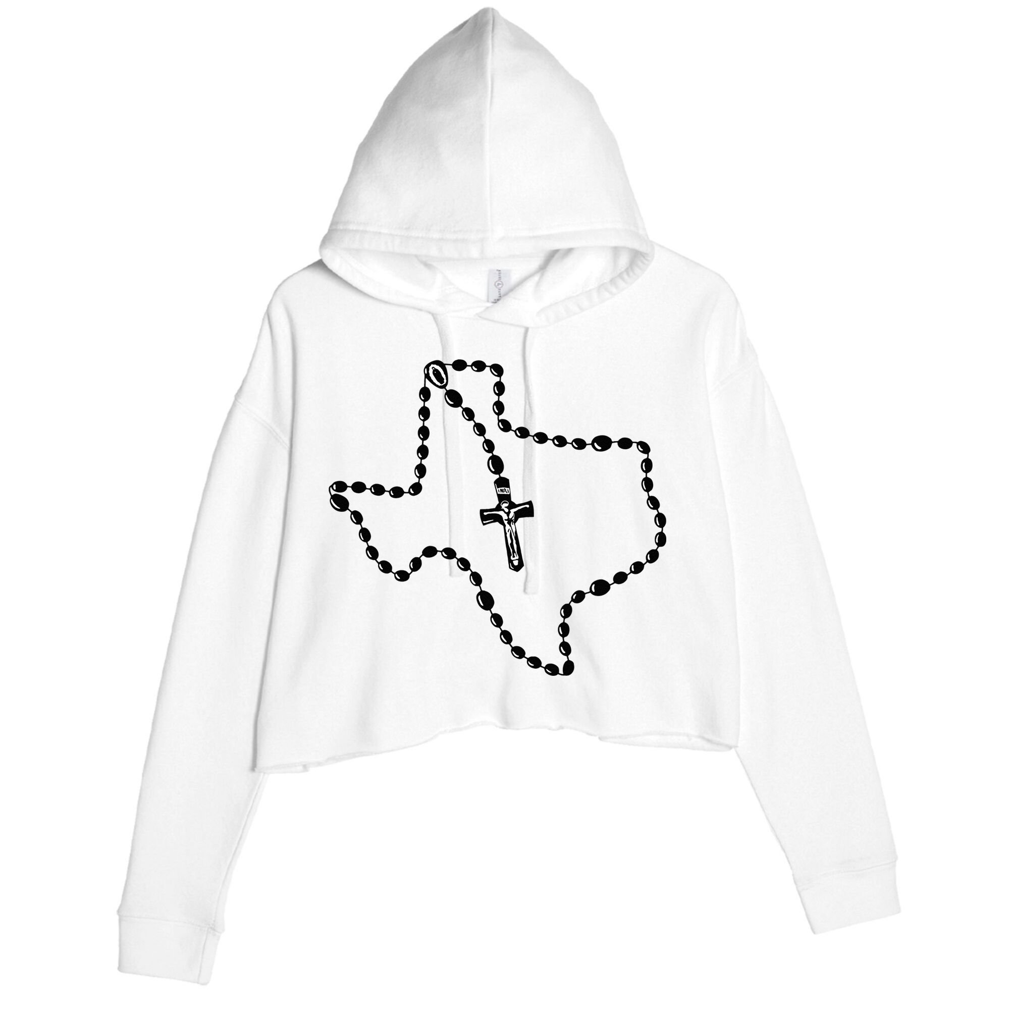 Texas State Map Catholic Rosary Crop Fleece Hoodie
