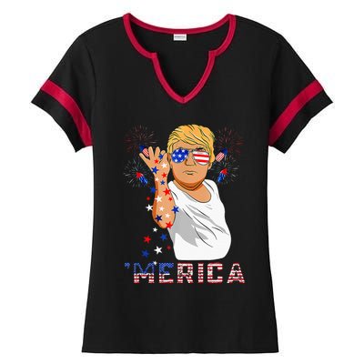 Trump Salt Merica Freedom 4th Of July Firework Trump Drunk Ladies Halftime Notch Neck Tee