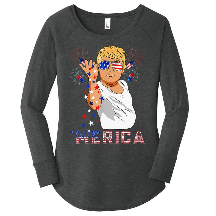 Trump Salt Merica Freedom 4th Of July Firework Trump Drunk Women's Perfect Tri Tunic Long Sleeve Shirt