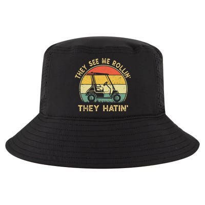 They See Me Rollin They Hatin Golfer Funny Golf Cart Cool Comfort Performance Bucket Hat