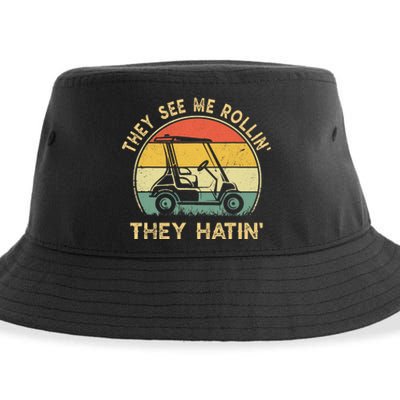 They See Me Rollin They Hatin Golfer Funny Golf Cart Sustainable Bucket Hat