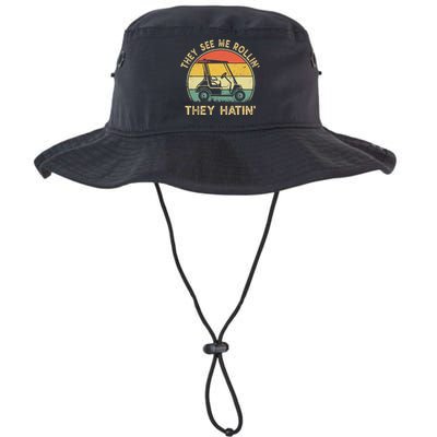 They See Me Rollin They Hatin Golfer Funny Golf Cart Legacy Cool Fit Booney Bucket Hat