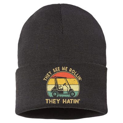 They See Me Rollin They Hatin Golfer Funny Golf Cart Sustainable Knit Beanie