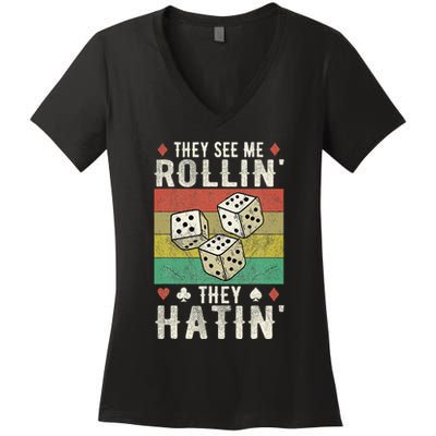 They See Me Rollin They Hatin Vintage Dice Women's V-Neck T-Shirt