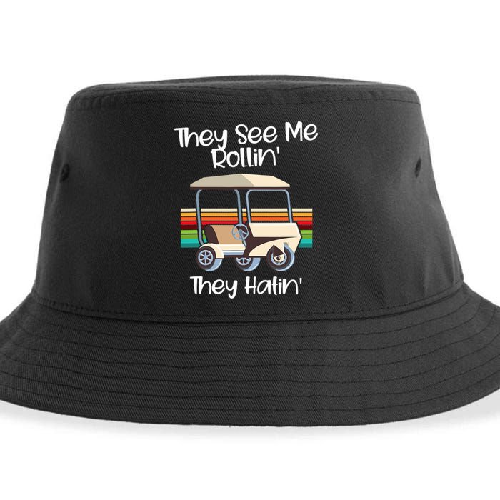 They See Me Rolling Golf Cart Funny Golfer Sustainable Bucket Hat