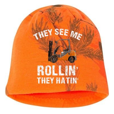 They See Me Rollin' They Hatin' Funny Forklift Driver Gift Kati - Camo Knit Beanie