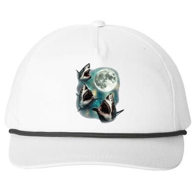 Three Shark Moon 3 Great Whites Howling Wolfs Moon Parody Snapback Five-Panel Rope Hat