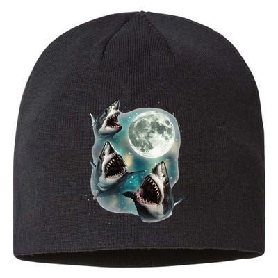 Three Shark Moon 3 Great Whites Howling Wolfs Moon Parody Sustainable Beanie