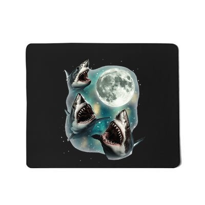 Three Shark Moon 3 Great Whites Howling Wolfs Moon Parody Mousepad