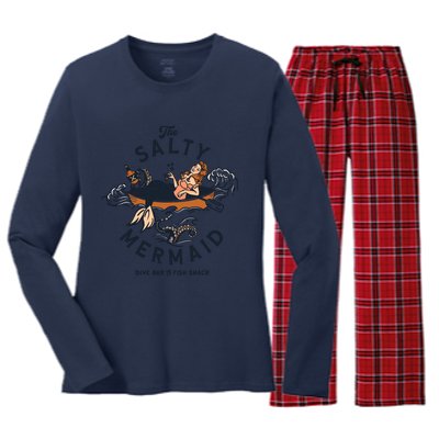 The Salty Mermaid Dive Bar &Amp; Fish Shack Women's Long Sleeve Flannel Pajama Set 