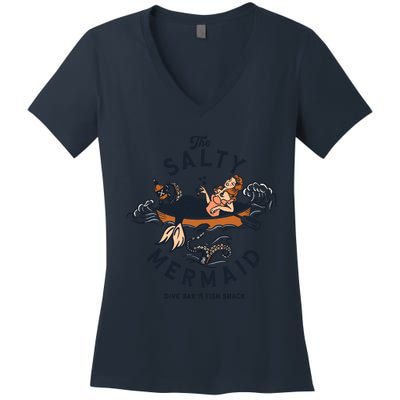 The Salty Mermaid Dive Bar &Amp; Fish Shack Women's V-Neck T-Shirt