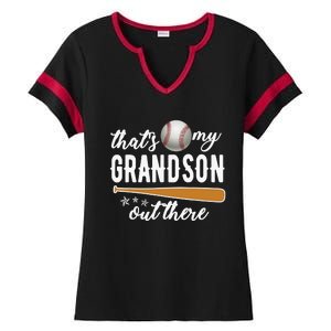 That S My Grandson Out There Gift Wo Baseball Grandma T Ladies Halftime Notch Neck Tee