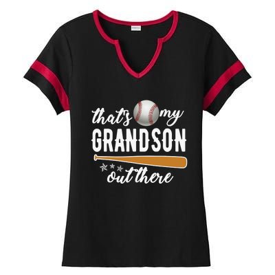 That S My Grandson Out There Gift Wo Baseball Grandma T Ladies Halftime Notch Neck Tee