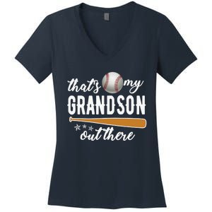 That S My Grandson Out There Gift Wo Baseball Grandma T Women's V-Neck T-Shirt